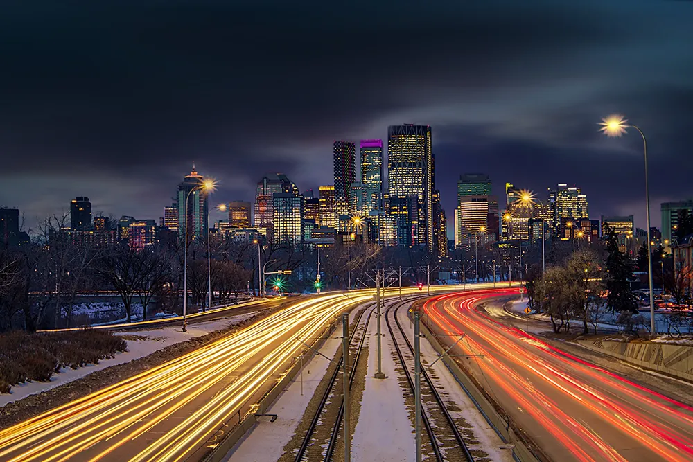 calgary blueline at night with traffic